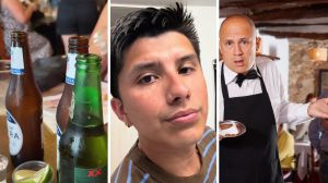 cold beers (l) man shares ordering beer experience (c) confused waiter (r)