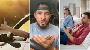 driver does a thumbs up (l) man shares tips to women about their partner (c) cheating partner (r)