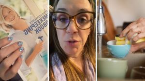 Martha Stewart’s Homekeeping Handbook (l) woman shares Martha Stewart’s Homekeeping Handbook observation (c) woman washing dishes (r)