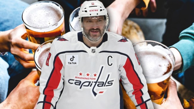 Picture of Alex Ovechkin over glasses of beer