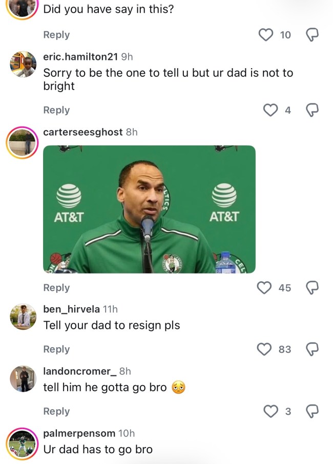 Celtics fans leave negative comments for Brad Stevens kids