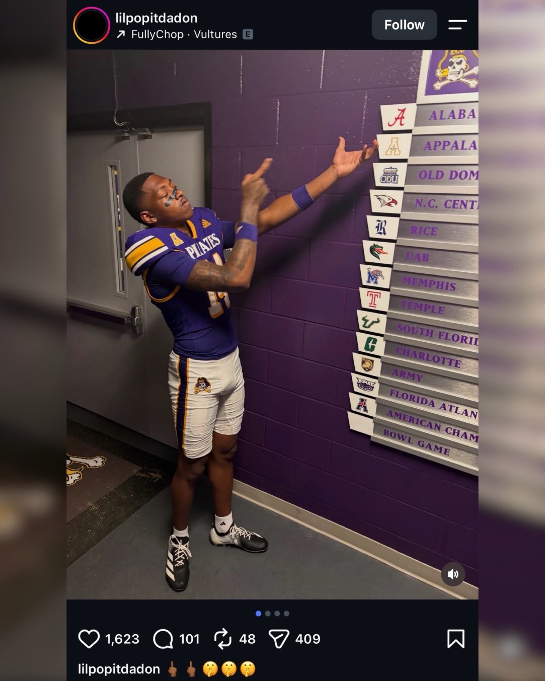 East Carolina Derrion Horsley Instagram Post Alabama