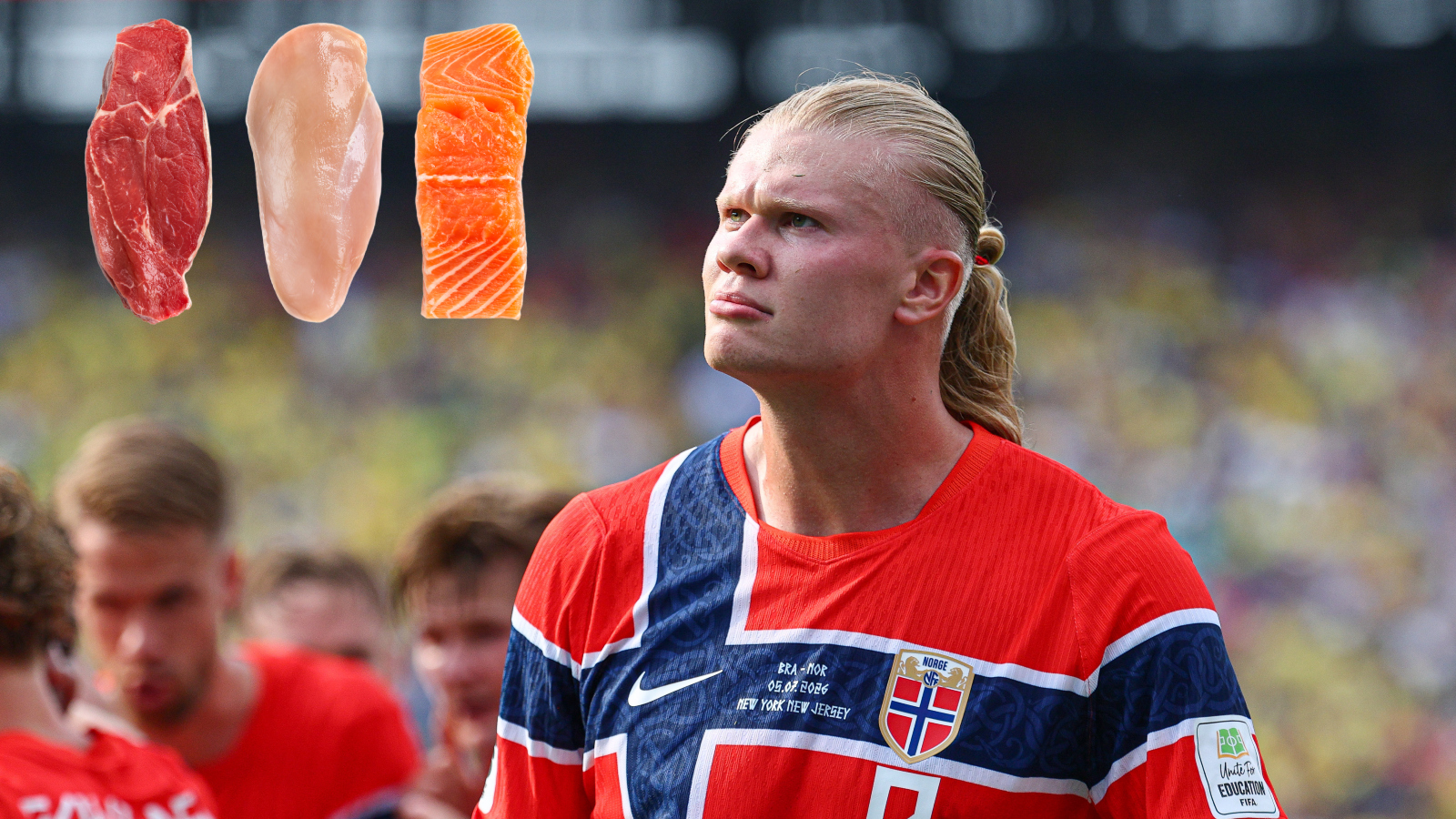 Norway striker Erling Haaland looking at food