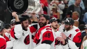 Carolina Hurricanes celebrate with Stanley Cup