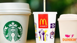 Starbucks, McDonald's and Dunkin' cups
