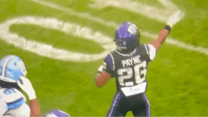TCU running back Jeremy Payne signals for a first down during a game against North Carolina at Dublin's Croke Park