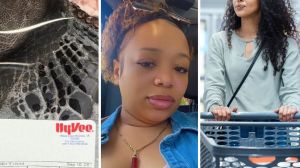 mystery meat (l) woman shares grocery shopping encounter (c) woman grocery shopping (r)