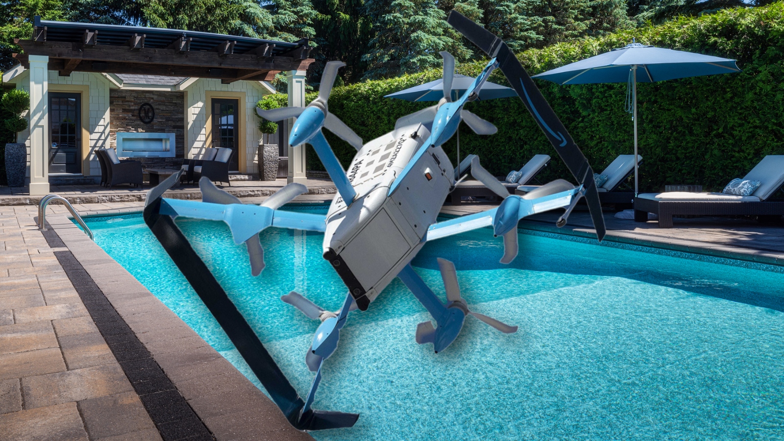 Amazon Drone Drops Package in Swimming Pool Amazon Drone Drops Package in Swimming Pool