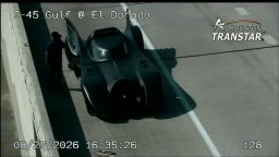 Houston Commuters Encounter Bizarre Scene When Batmobile Gets A Flat Tire On Texas Freeway