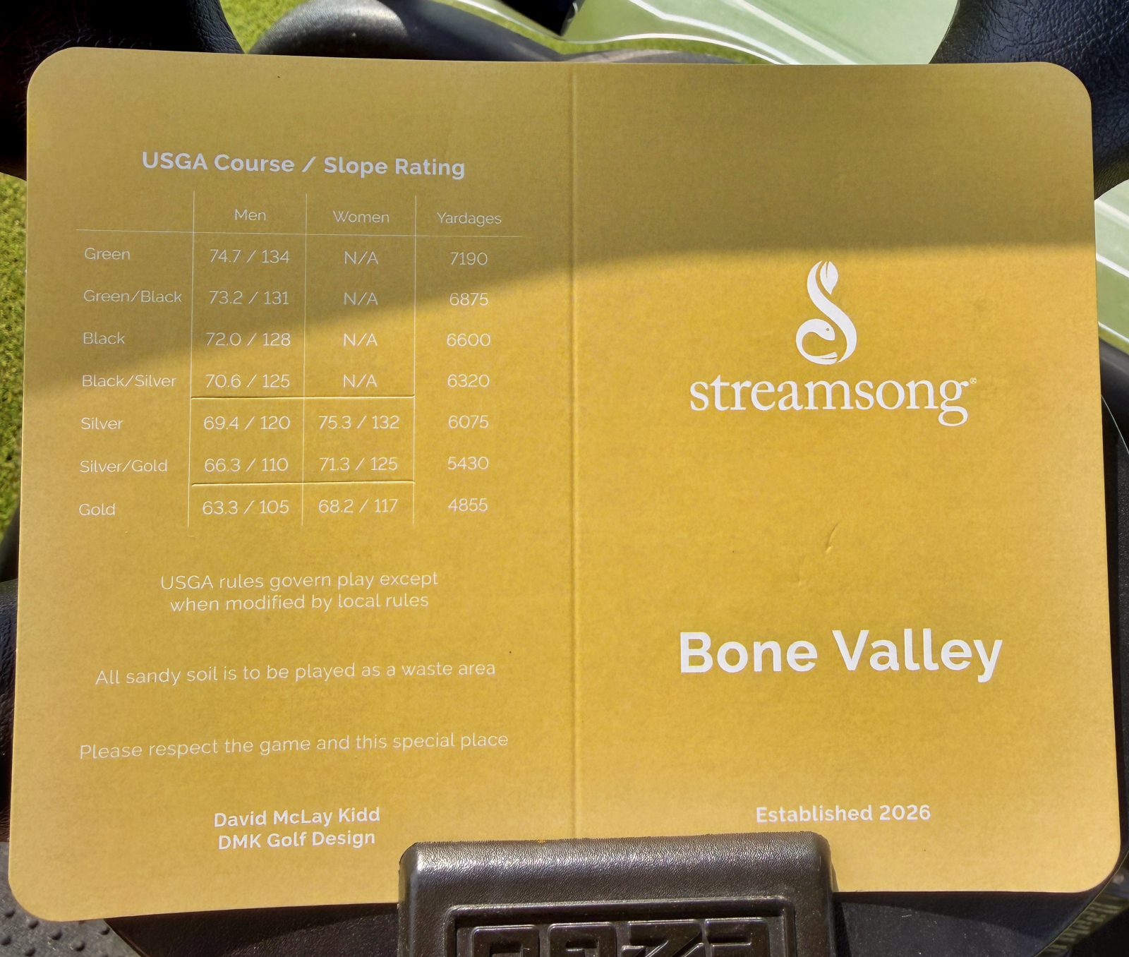 Reverse view of the Streamsong Resort Bone Valley golf course scorecard