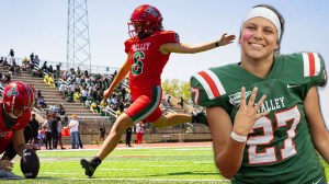 college football girl female kicker MVSU Mississippi Valley State European Soccer Nina Schiks