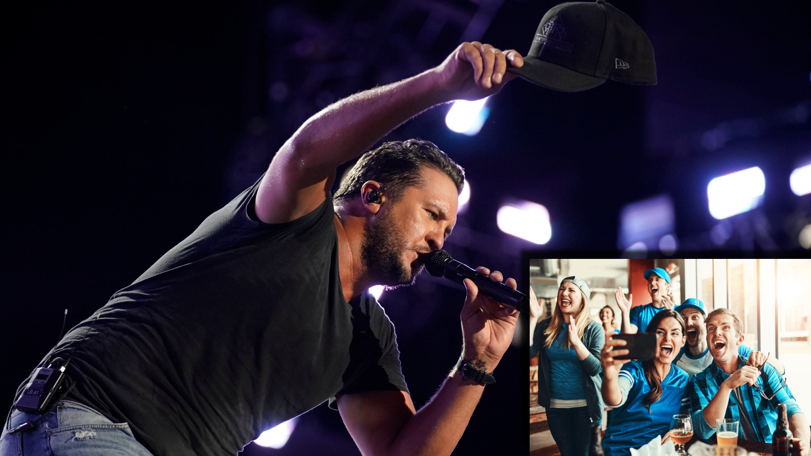 Country Music superstar Luke Bryan staring at an image of a grow laughing at him