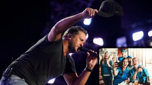 Country Music superstar Luke Bryan staring at an image of a grow laughing at him