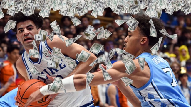 Shower of money falling over Duke and UNC basketball players