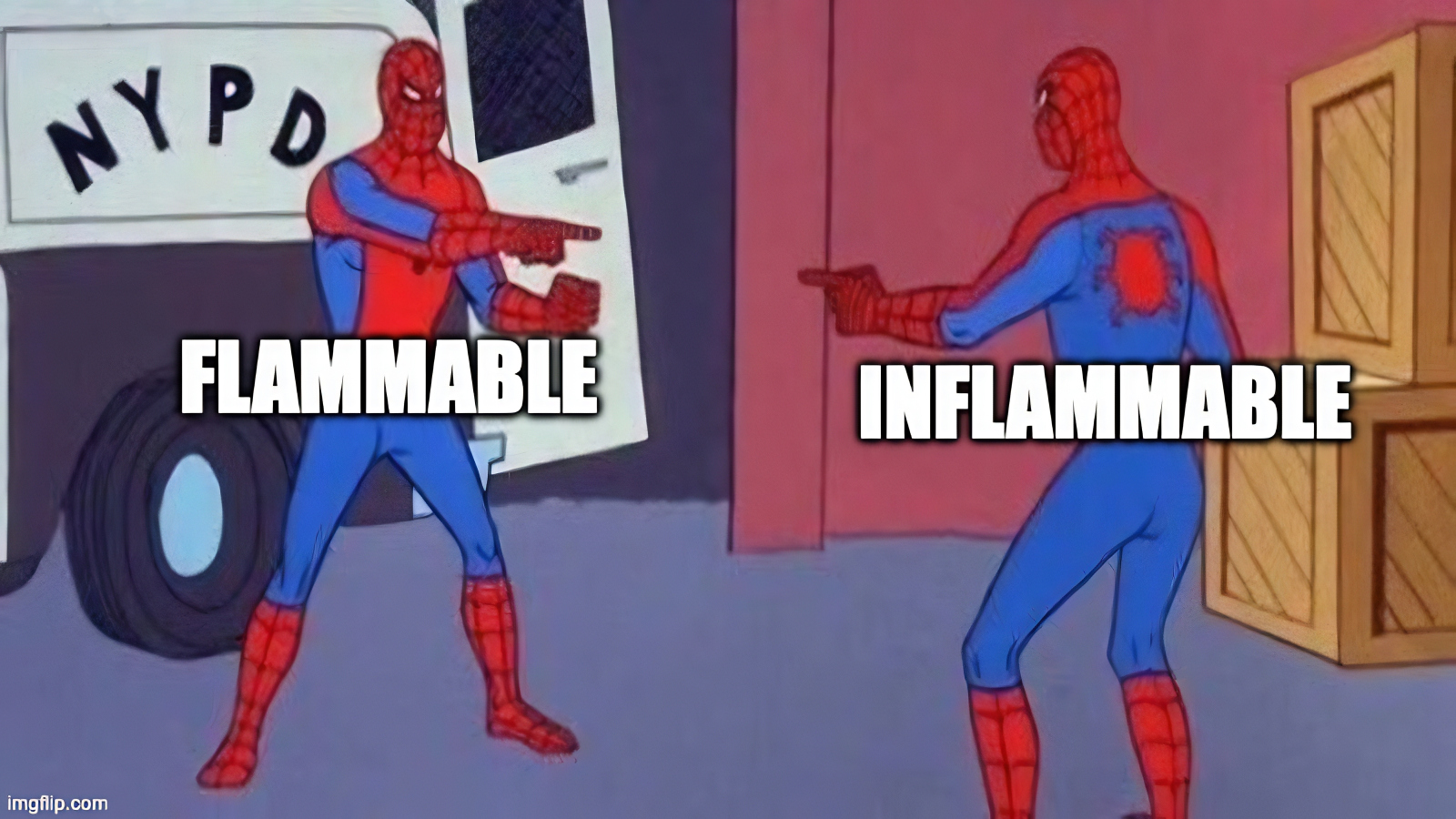 funny 'pointing Spider-man' meme template about two words that sound the same