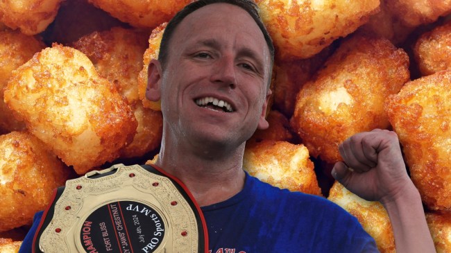 Joey Chestnut over tater tots