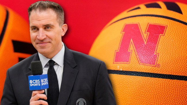 CBS Sports college basketball reporter Jon Rothstein next to basketball with Nebraska logo