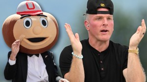 Lee Corso wearing Ohio State mascot head next to Pat McAfee