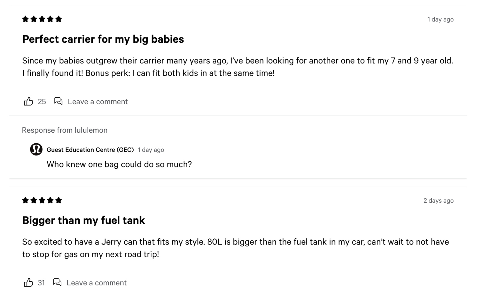 hilarious reviews of the new lululemon 80L bag that has gone viral