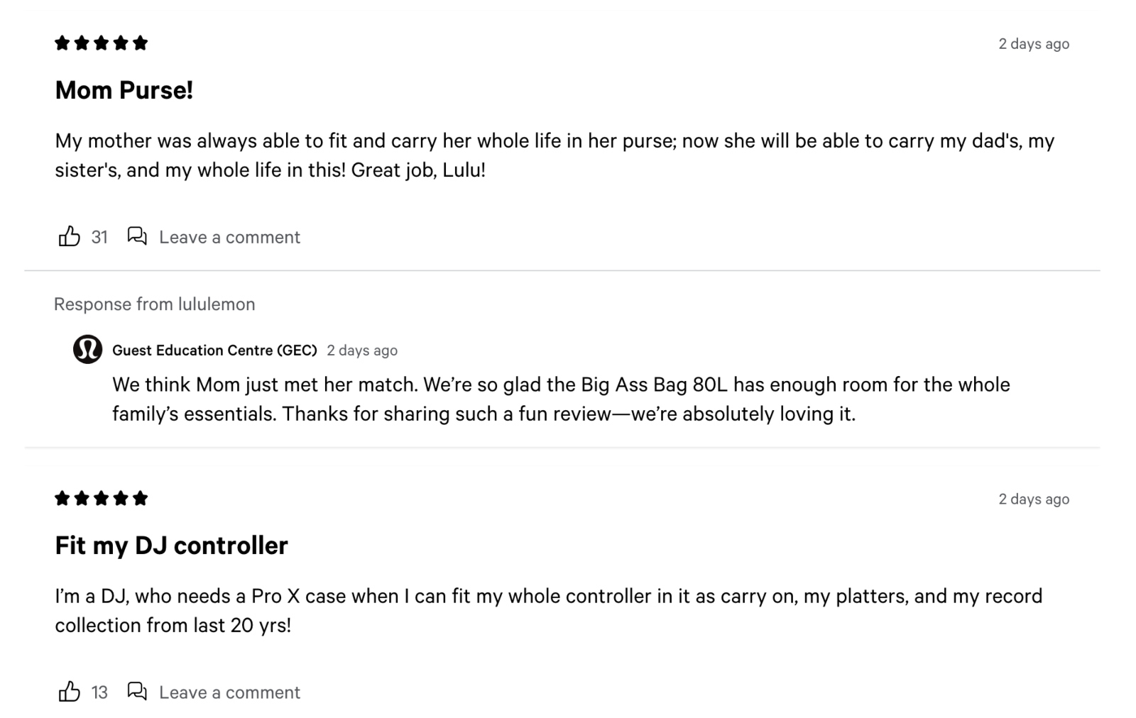 hilarious reviews of the new lululemon 80L bag that has gone viral