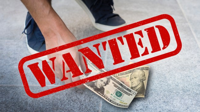 Wanted sign over man picking up $30