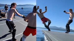 Facebook co-founder and Meta CEO Mark Zuckerberg sparring against Merab Dvalishvili on Lake Tahoe