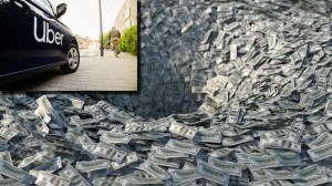 Uber rideshare vehicle next to a money pit vortex