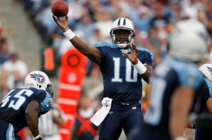 QB Vince Young of the Tennessee Titans during a game against the New York Giants at LP Field in Nashville, Tennessee on November 26, 2006.