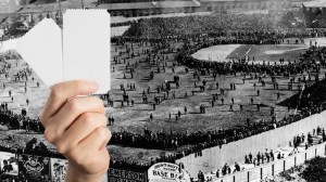 Person holding tickets over aerial shot of the 1903 World Series