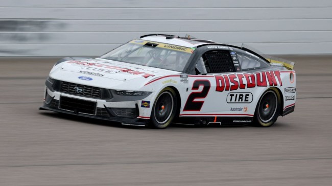 Sep 27, 2026; Kansas City, Kansas, USA; NASCAR Cup Series driver Austin Cindric (2) races during the Hollywood Casino 400 at Kansas Speedway. 