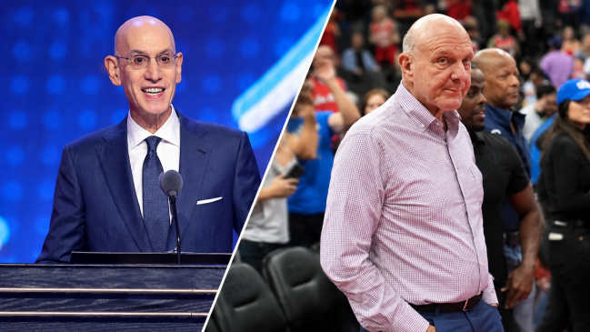 A collage shows NBA commissioner Adam Silver and Los Angeles Clippers owner Steve Ballmer.