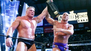 Brock-Lesnar-and-Kurt-Angle-celebrate-during-WrestleMania-XIX