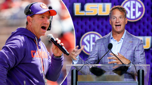Clemson coach Dabo Swinney and LSU coach Lane Kiffin