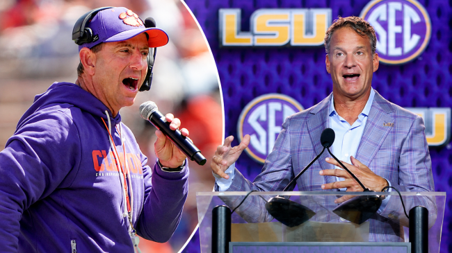 Clemson coach Dabo Swinney and LSU coach Lane Kiffin