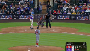 St. Louis Cardinals pitcher Hancel Rincon is addressed by umpire Doug Eddings over the way he wore his hat in a game vs. the Colorado Rockies at Coors Field on Sept. 4, 2026