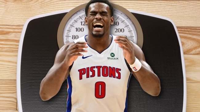 Detroit Pistons center Jalen Duren over scale