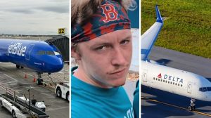 JetBlue flight (l) man shares flight experience (c) Delta airlines (r)
