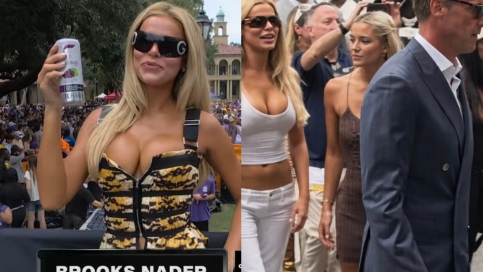 Brooks Nader Goes Viral On College GameDay, Walks Out With Livvy Dunne & Lane Kiffin In Baton Rouge Ahead Of LSU Game