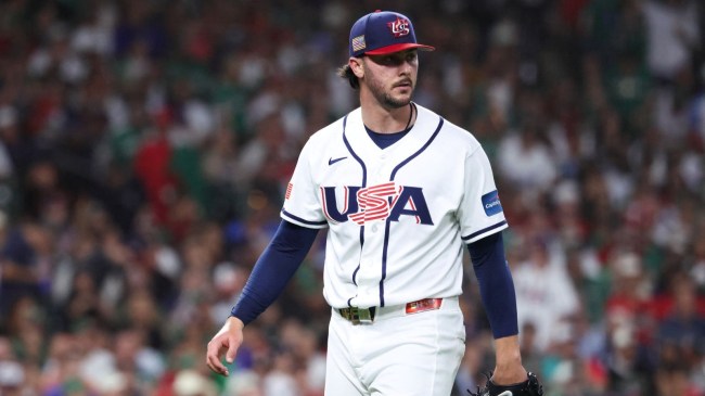 Mar 9, 2026; Houston, TX, United States; United States pitcher Paul Skenes (30) walks off the field in the second inning against Mexico at Daikin Park.