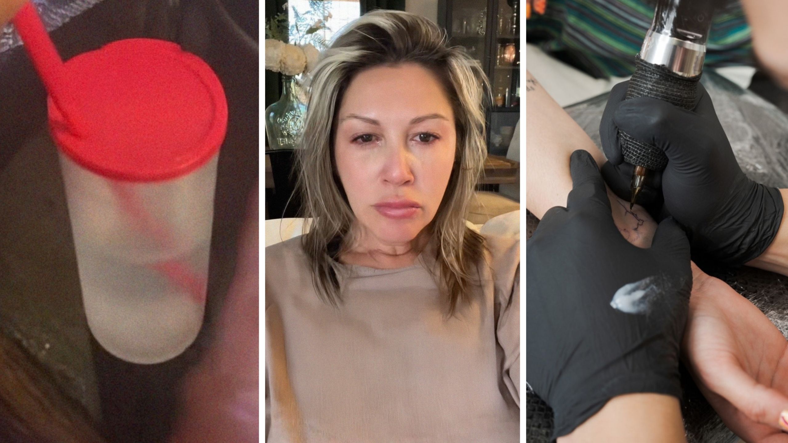 sippy cup (l) woman shares tattoo struggles (c) woman getting a $10 tattoo (r)