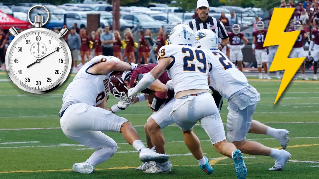 Augustana Minnesota-Duluth football lightning delay loss NSIC rules weather end game