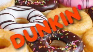 Dunkin logo over donuts
