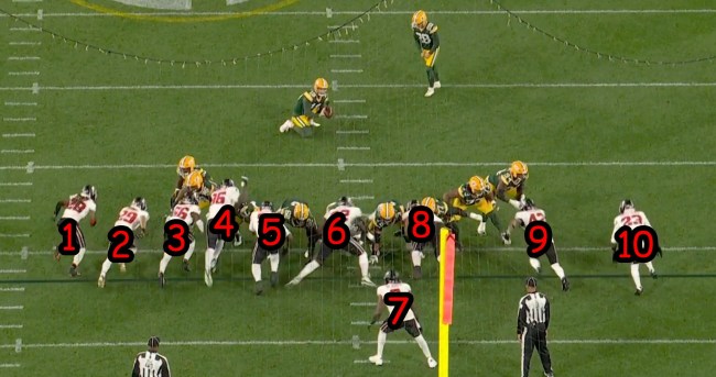 Falcons block Packers field goal with 10 players