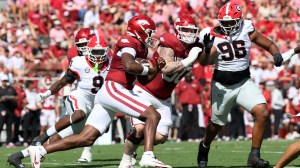 Georgia Defensive line individual drills during football game arkansas