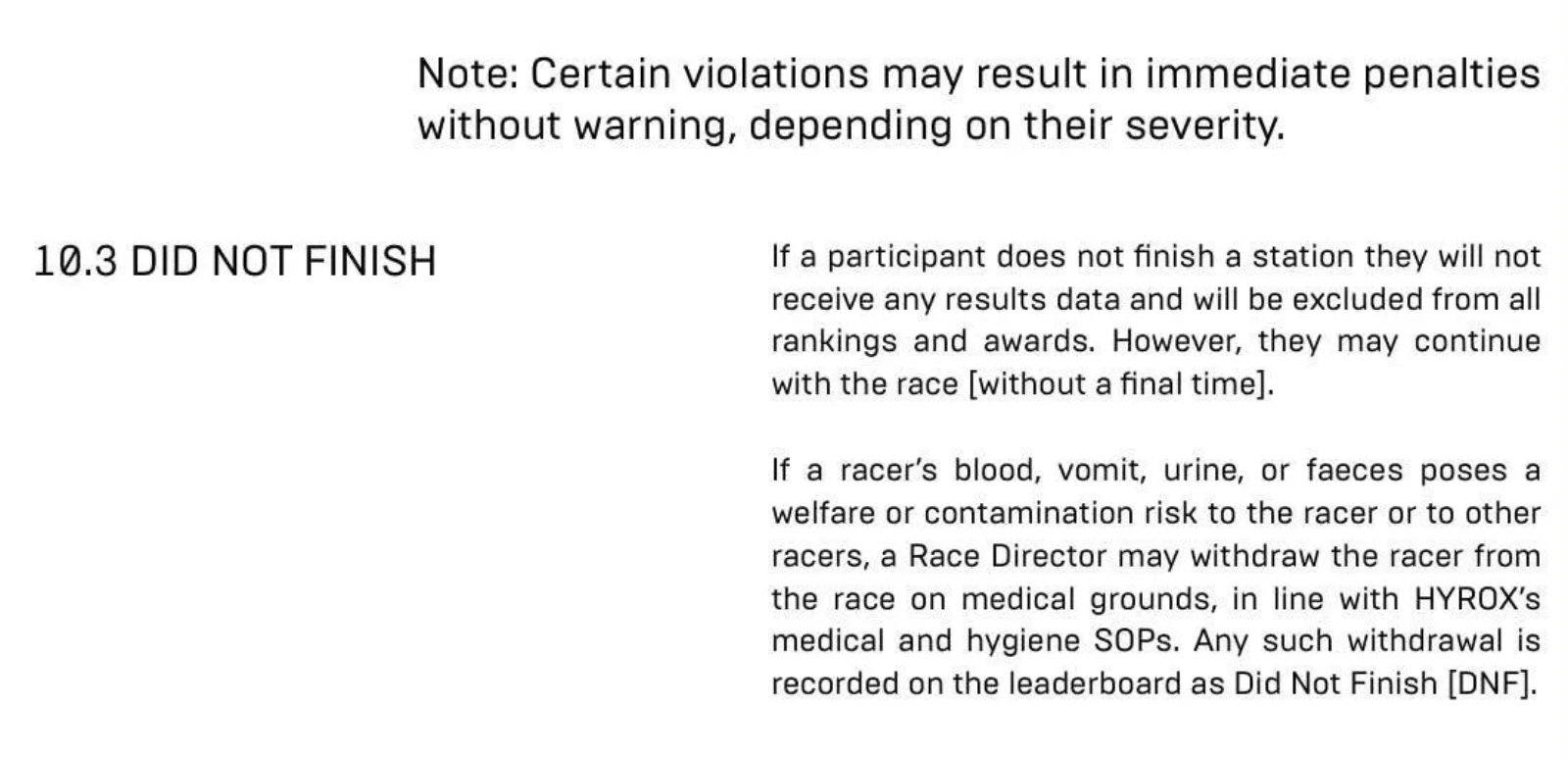 Hyrox rules regarding athletes being disqualified for contamination
