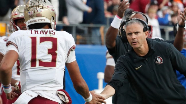 Florida State QB Jordan Travis and Mike Norvell