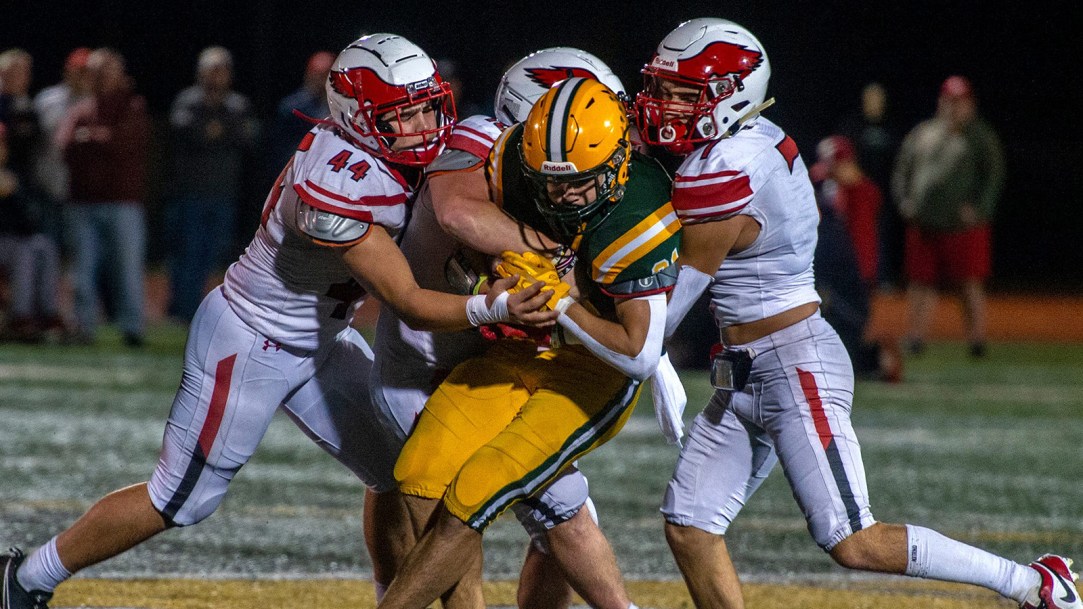 King Philip Milford Massachussetts high school football fumble spike