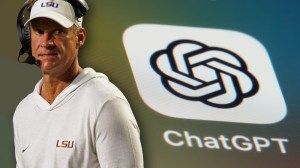 LSU coach Lane Kiffin next to ChatGPT logo