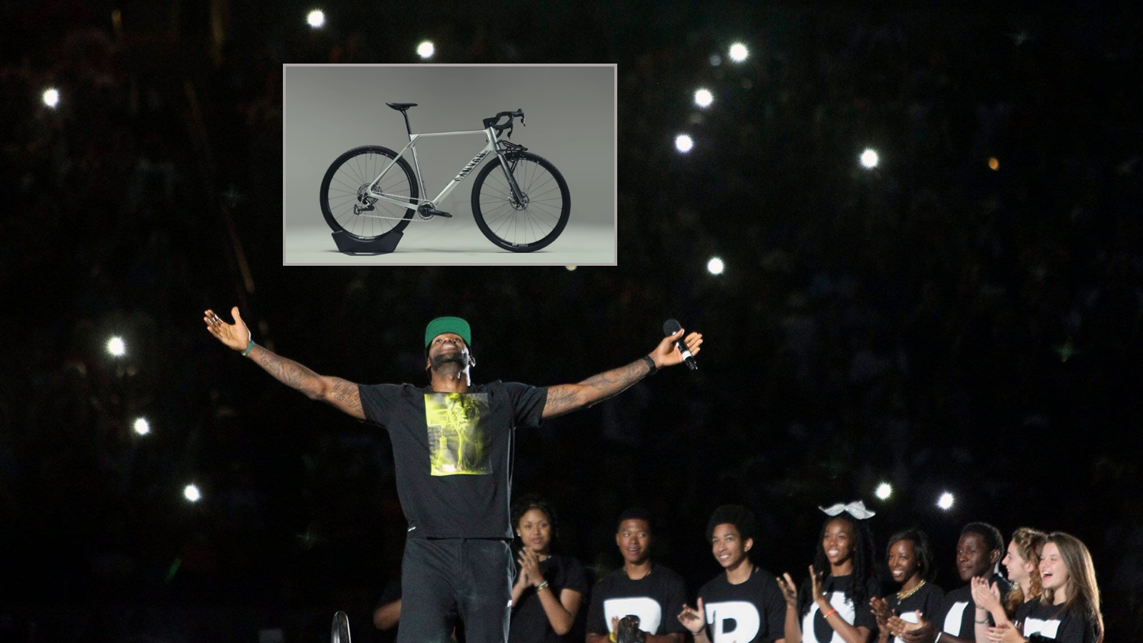 NBA legend LeBron James looking at his new custom-built Canyon bikes gravel bike