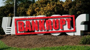 Bankrupt stamp over LIV Golf sign
